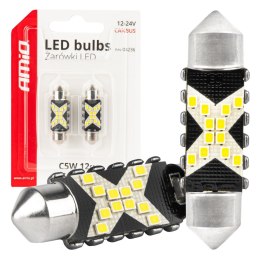 Żarówki led canbus festoon c5w 12smd 2016 36mm white 12v 24v amio-04236 AMiO