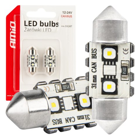 Żarówki led canbus festoon c5w 2smd 3838 31mm white 12v 24v amio-04247 AMiO