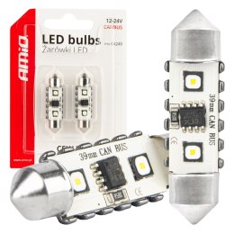 Żarówki led canbus festoon c5w 2smd 3838 39mm white 12v 24v amio-04249 AMiO