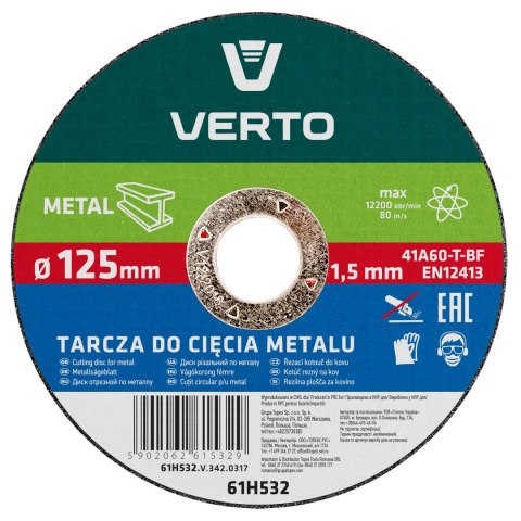 Tarcza tnąca do metalu 125 x 1.5 x 22.2 mm VERTO