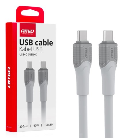 Kabel do łądowania usb-c usb-c 60w 300cm fulllink model x111 transmisja danych amio-04293 AMiO