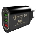 Ładowarka sieciowa Maclean, Qualcomm Quick Charge, QC 3.0 - 3.6-6V/3A, 6-9V/2A, 9-12V/1.5A, 2 gniazda 5V/2.1A, Czarna, MCE479 B Maclean