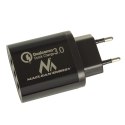 Ładowarka sieciowa Maclean, Qualcomm Quick Charge, QC 3.0 - 3.6-6V/3A, 6-9V/2A, 9-12V/1.5A, 2 gniazda 5V/2.1A, Czarna, MCE479 B Maclean