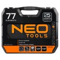 Klucze nasadowe 1/4", 1/2", zestaw 77 szt., CrV NEO TOOLS