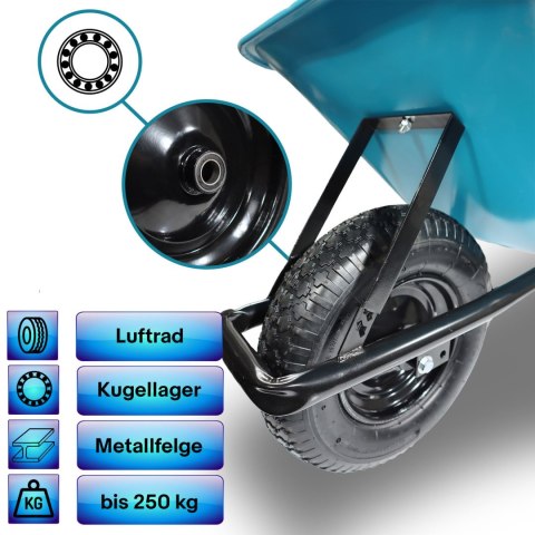 Taczka Ogrodowa Solidna taczka 100L jednokołowa niebieska Mocna 250kg BITUXX® Taczka Ogrodowa Solidna taczka 100L jednokołowa niebieska Mocna 250kg BITUXX®