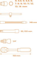 Klucze nasadowe 1/4", zestaw 19 szt., wkładka NEO