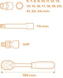 Klucze nasadowe 3/8", zestaw 22 szt., wkładka NEO