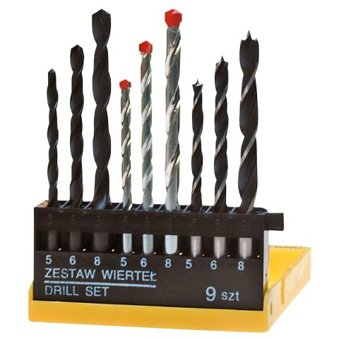 Wiertła różne (metal/beton/drewno), zestaw 9 szt. Top Tools