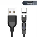 Magnetyczny kabel Maclean, Kątowy, Wspiera Fast Charging, USB C 3w1, 9V/2A, 5V/3A, Nylonowy oplot w kolorze czarnym, 1m, MCE474 Maclean