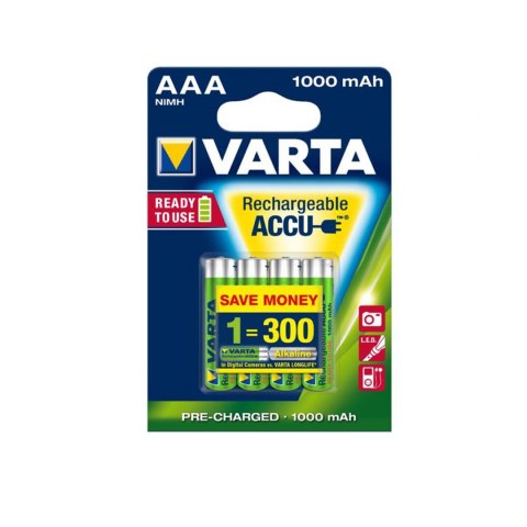 4x akumulatorki R-03 R03 AAA 1000mAh Varta Ready2use Varta